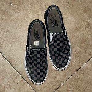 Black and Grey checkerboard slip on shoes